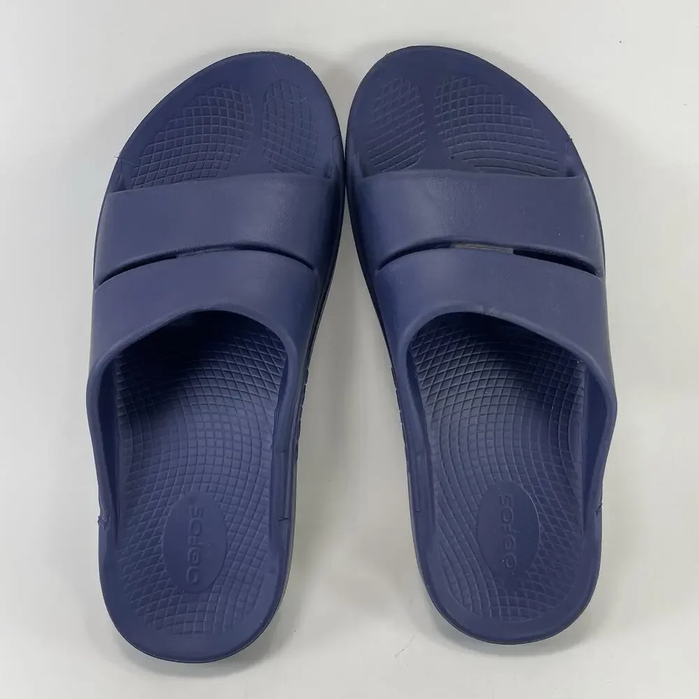 Oofos Ooahh Navy Blue Recovery Sandals Slides Mens Size 9 Comfort Slide Open Toe